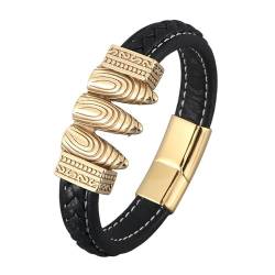 Bishilin Armbänder für Herren Leder mit Magnetverschluss, Lederarmband Personalisiert 12MM mit Vintage Geometrie Charms Armband Männer Schwarz 20.5CM von Bishilin