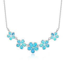 Bishilin Damen Halskette Silber 925 Personalisiert, Kette Anhänger Blumen mit Blau Opal Halskette Charm für Frauen von Bishilin