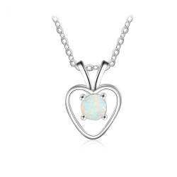 Bishilin Damen Kette Silber 925, Halskette Charms Anhänger Herz mit Opal Kette Personalisiert 45CM von Bishilin