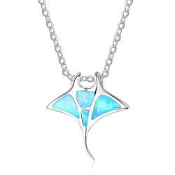 Bishilin Damen Kette Silber 925, Halskette Charms Anhänger Wale mit Blau Opal Kette Personalisiert 45CM von Bishilin