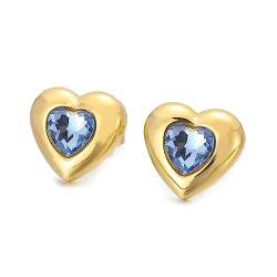 Bishilin Damen Ohrringe Edelstahl Gold, Ohrstecker Herz mit Blau Zirkonia Ohrringe Jugendstil für Mädchen von Bishilin