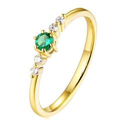 Bishilin Damen Ring Gold 750 Schmal mit Rund Smaragd 0.1ct Eheringe Gold Verlobungsring mit Diamant Gr.63 (20.1) von Bishilin