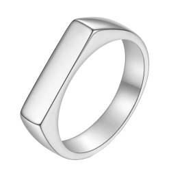 Bishilin Edelstahl Ring Herren, Partnerringe 4MM Rechteck Siegelring Männer Ring Personalisiert Freundschaftsring Silber Größe 62 (19.7) von Bishilin