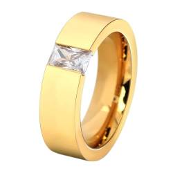 Bishilin Edelstahl Ring Herren, Partnerringe 6MM mit Rechteck Zirkonia Männer Ring Personalisiert Freundschaftsring Gold Gr.54 (17.2) von Bishilin