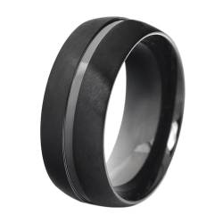 Bishilin Edelstahl Ring Herren, Partnerringe 8MM Gebürstet mit Rille Bandring Männer Ring Personalisiert Freundschaftsring Schwarz Größe 65 (20.7) von Bishilin