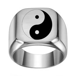 Bishilin Edelstahl Ring Personalisiert, Herren Ringe 18MM Yin Yang Siegelring Freundschaftsringe Männer Ring Hochzeit Silber Größe 67 (21.3) von Bishilin