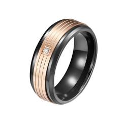 Bishilin Edelstahl Ring für Männer, Herren Ringe Personalisiert Bicolor 8MM mit Zirkonia Bandring Ring Gr.62, Partnerringe Freundschaftsringe Rosegold Schwarz von Bishilin