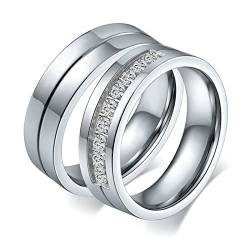 Bishilin Eheringe Edelstahl Set Pärchen Ringe mit Gravur, Ringe Personalisiert 6MM mit Zirkonia Partnerringe für Sie und Ihn Damen Gr.60 (19.1) & Herren Gr.65 (20.7) von Bishilin