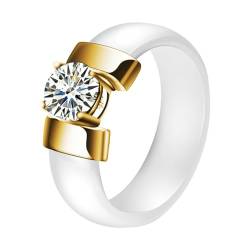 Bishilin Freundschaftsringe Herren Keramik, Ring Personalisiert 7MM Solitär mit Zirkonia Partnerringe Männer Ringe Nickelfrei Weiß Gold Größe 67 (21.3) von Bishilin