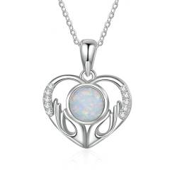 Bishilin Halskette Personalisiert Damen, Kette Silber 925 Charms Anhänger Herz mit Opal und Zirkonia Halskette Personalisiert 45CM von Bishilin