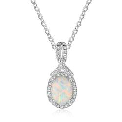 Bishilin Halskette Personalisiert Damen, Kette Silber 925 Charms Anhänger Knot mit Oval Opal und Zirkonia Halskette Personalisiert 45CM von Bishilin