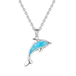 Bishilin Halskette Silber 925 45CM, Kette Damen Charms Anhänger Delfin mit Blau Opal Halskette Personalisiert für Frauen von Bishilin