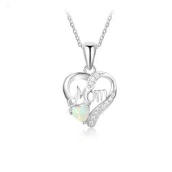 Bishilin Halskette Silber 925 45CM, Kette Damen Charms Anhänger Mom Herz mit Weiß Opal Halskette Personalisiert für Frauen von Bishilin