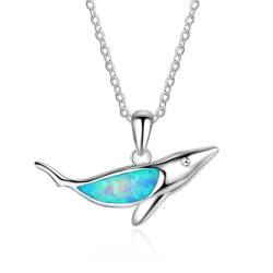 Bishilin Halskette für Frauen, Damen Kette Silber 925 Haifisch mit Blau Opal Anhänger Halskette Personalisiert Charm 45CM von Bishilin