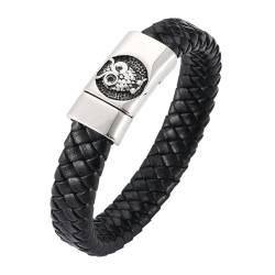Bishilin Herren Armbänder Leder 16.5CM, Personalisiertes Armband Männer 12MM Eule mit Magnetverschluss Lederarmband Schwarz von Bishilin