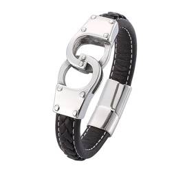 Bishilin Herren Armbänder Leder mit Gravur, Personalisiertes Armband Männer 12MM Handschellen mit Magnetverschluss Leder Armbänder Braun 20.5CM von Bishilin