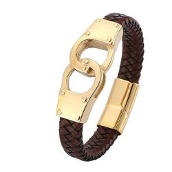 Bishilin Herren Armbänder Leder mit Gravur, Personalisiertes Armband Männer 12MM mit Gold Handschellen Magnetverschluss Leder Armbänder Braun 20.5CM von Bishilin