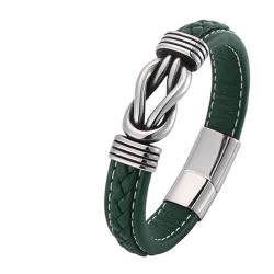 Bishilin Herren Armband Edelstahl, Lederarmbänder 20.5CM Grün Knoten 12MM mit Magnetverschluss Charm Armband Männer Personalisiert von Bishilin