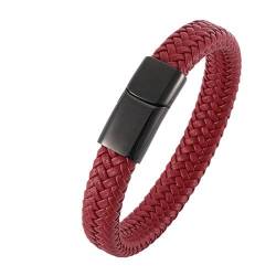 Bishilin Herren Armband Edelstahl, Lederarmbänder 20.5CM Rot Gewebt 12MM mit Magnetverschluss Charm Armband Männer Personalisiert von Bishilin