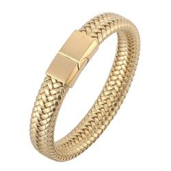 Bishilin Herren Armband Gold Leder 18.5CM, Partner Armbänder Personalisiert Geflochten mit Magnetverschluss Lederarmband Männer von Bishilin