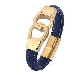 Bishilin Herren Armband Leder Blau 18.5CM, Partner Armband Magnetisch Handschellen Lederarmband Personalisiert 12MM von Bishilin