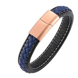 Bishilin Herren Armband Leder Schwarz Blau 16.5CM, Partner Armband Magnetisch Geflochten Lederarmband Personalisiert 12MM von Bishilin