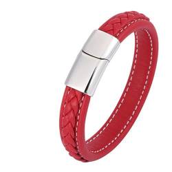 Bishilin Herren Armband Personalisiert, Lederarmbänder 18.5CM mit Magnetverschluss Gewebt Charm Armband Männer Rot 12MM von Bishilin