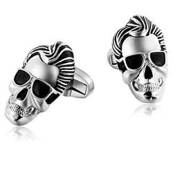 Bishilin Herren Hochzeit Manschettenknöpfe Edelstahl Totenkopf Schädel Hochzeit Manschettenknopf Silber von Bishilin