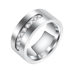 Bishilin Herren Ring Edelstahl, Ringe Personalisiert Breit 8MM mit Zirkonia Bandring Freundschaftsringe Männer Ring Nickelfrei Silber Gr.62 (19.7) von Bishilin