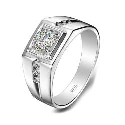 Bishilin Herren Ring Silber 925, Ringe Personalisiert mit Stein 4A Zirkonia Siegelring Verlobungsringe Eheringe Nickelfrei Gr.61 (19.4) von Bishilin