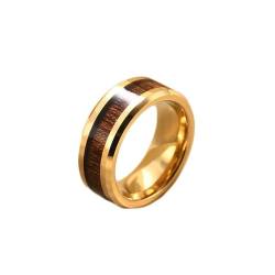 Bishilin Herren Ringe Personalisiert, Ring Wolfram 8MM mit Holz Bandring Gold Ringe Partnerring für Männer Gr.62 (19.7) von Bishilin