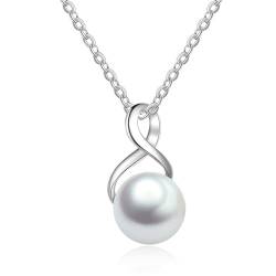 Bishilin Kette Damen Silber 925, Halskette Charms Anhänger Infinity mit Perle Kette 45CM Personalisiert für Frauen von Bishilin