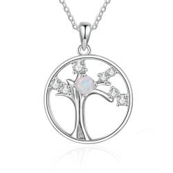 Bishilin Kette Damen Silber 925, Halskette Charms Anhänger Lebensbaum mit Opal Kette 45CM Personalisiert für Frauen von Bishilin