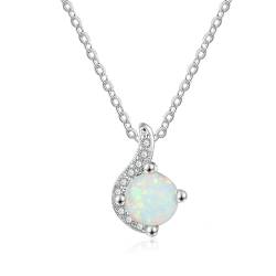 Bishilin Kette Silber 925 Frauen, Halskette 45CM Damen Charms Anhänger mit Opal und Zirkonia Kette Damen Personalisiert von Bishilin