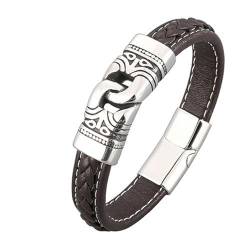 Bishilin Lederarmbänder Herren, Charms Armband 18.5CM Braun Ethno Knoten 12MM mit Magnetverschluss Leder Armband Personalisiert von Bishilin