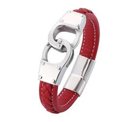 Bishilin Lederarmbänder Herren, Charms Armband 18.5CM Rot Handschellen 12MM mit Magnetverschluss Leder Armband Personalisiert von Bishilin