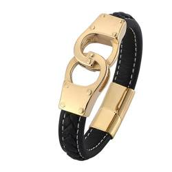 Bishilin Lederarmbänder Herren, Charms Armband 18.5CM Schwarz Handschellen 12MM mit Magnetverschluss Leder Armband Personalisiert von Bishilin