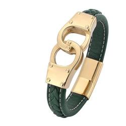 Bishilin Lederarmbänder Herren, Charms Armband Leder 18.5CM Handschellen 12MM mit Magnetverschluss Leder Armband Grün von Bishilin