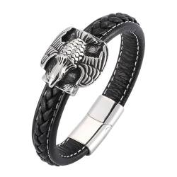 Bishilin Lederarmband Herren 18.5CM, Charms Armbänder Leder 12MM Adler mit Magnetverschluss Personalisiertes Armband Männer Schwarz von Bishilin