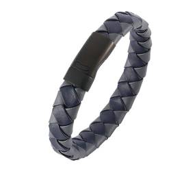 Bishilin Lederarmband Herren mit Gravur, Charms Armbänder Leder 12MM Geflochten mit Magnetverschluss Personalisiertes Armband Männer Blau Grau 18.5CM von Bishilin