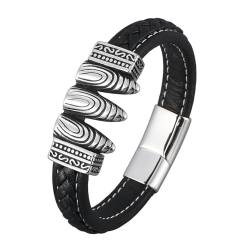 Bishilin Lederarmband Herren mit Gravur, Charms Armbänder Leder 12MM mit Vintage Geometrie Magnetverschluss Personalisiertes Armband Männer Schwarz 18.5CM von Bishilin