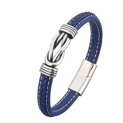 Bishilin Lederarmband Herren mit Magnetverschluss, Charms Armbänder Blau 20.5CM mit Knoten Armband für Männer Leder Personalisiert von Bishilin