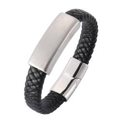 Bishilin Lederarmband Herren mit Magnetverschluss, Charms Armbänder Schwarz 18.5CM mit Glänzend Schild Armband für Männer Leder Personalisiert von Bishilin