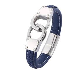 Bishilin Lederarmband mit Magnetverschluss, Männer Armbänder Leder Blau 12MM mit Handschellen Charms Armband Personalisiert 18.5CM von Bishilin