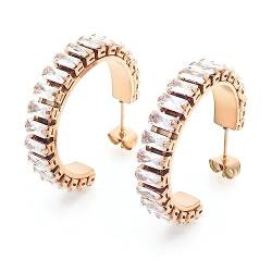 Bishilin Ohrringe Damen Edelstahl, Ohrstecker 30MM C Form mit Zirkonia Rosegold Ohrringe Hypoallergen für Mädchen von Bishilin