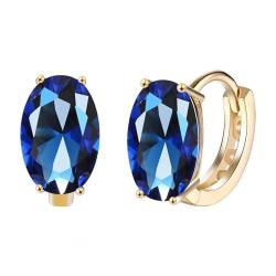 Bishilin Ohrringe Damen Kupfer, Creolen Ohrringe Hoop mit Blau Oval Zirkonia Ohrringe Gold Jugendstil für Mädchen von Bishilin