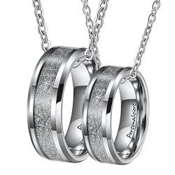 Bishilin Paar Ring mit Gravur und Kette 60CM Silber, Pärchen Kette Edelstahl Anhänger Ring 8MM mit Metall Parter Halsketten für Sie und Ihn von Bishilin