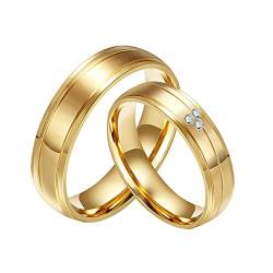 Bishilin Paarringe für Ihn und Sie, Hochzeit Ringe Gold 6MM mit Stein Bandringe Verlobungsringe Partnerringe mit Wunschgravur Damen Gr.54 (17.2) + Herren Gr.57 (18.1) von Bishilin