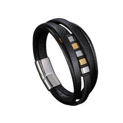 Bishilin Partner Armbänder mit Magnet, Lederarmband Herren 12MM Multilayer mit Geometrie Charm Armbänder 20.5CM Schwarz Personalisiert von Bishilin