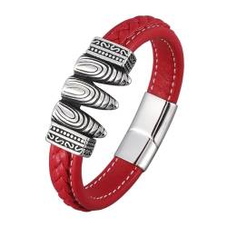 Bishilin Partner Armbänder mit Magnet, Lederarmband Herren mit Gravur mit Vintage Geometrie Charms Armbänder 16.5CM Rot Personalisiert von Bishilin